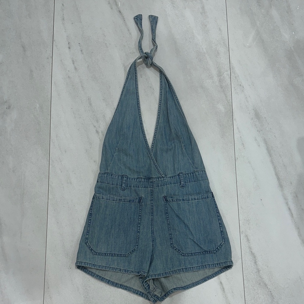 VINTAGE FREE PEOPLE Denim Halter Romper